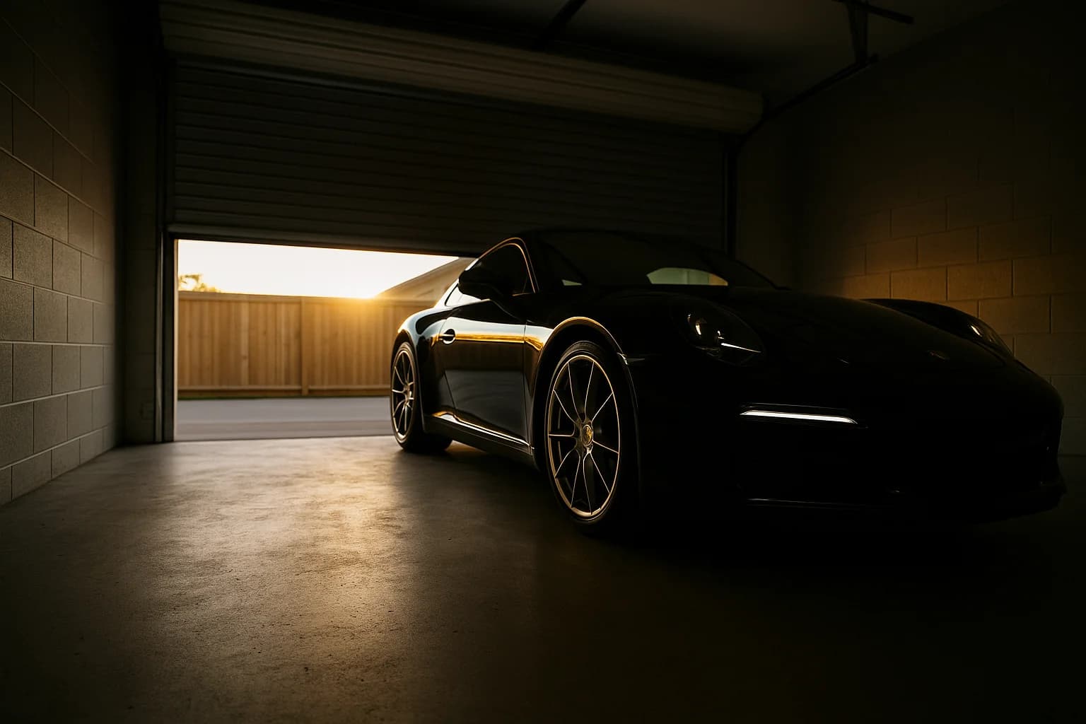 Car parked securely in a private garage — affordable parking near you